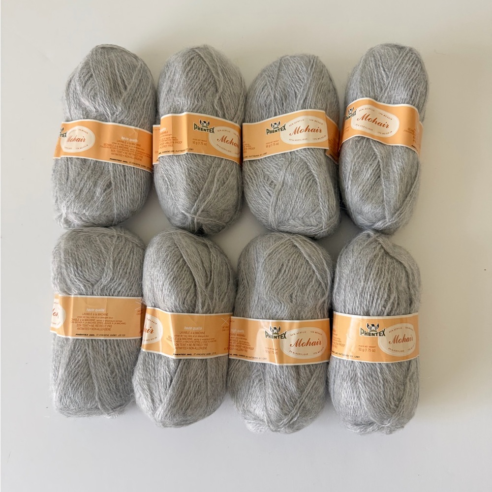 Phentex Mohair Blend Yarn Lot #50 Silver Grey Soft Vintage 8 Skeins